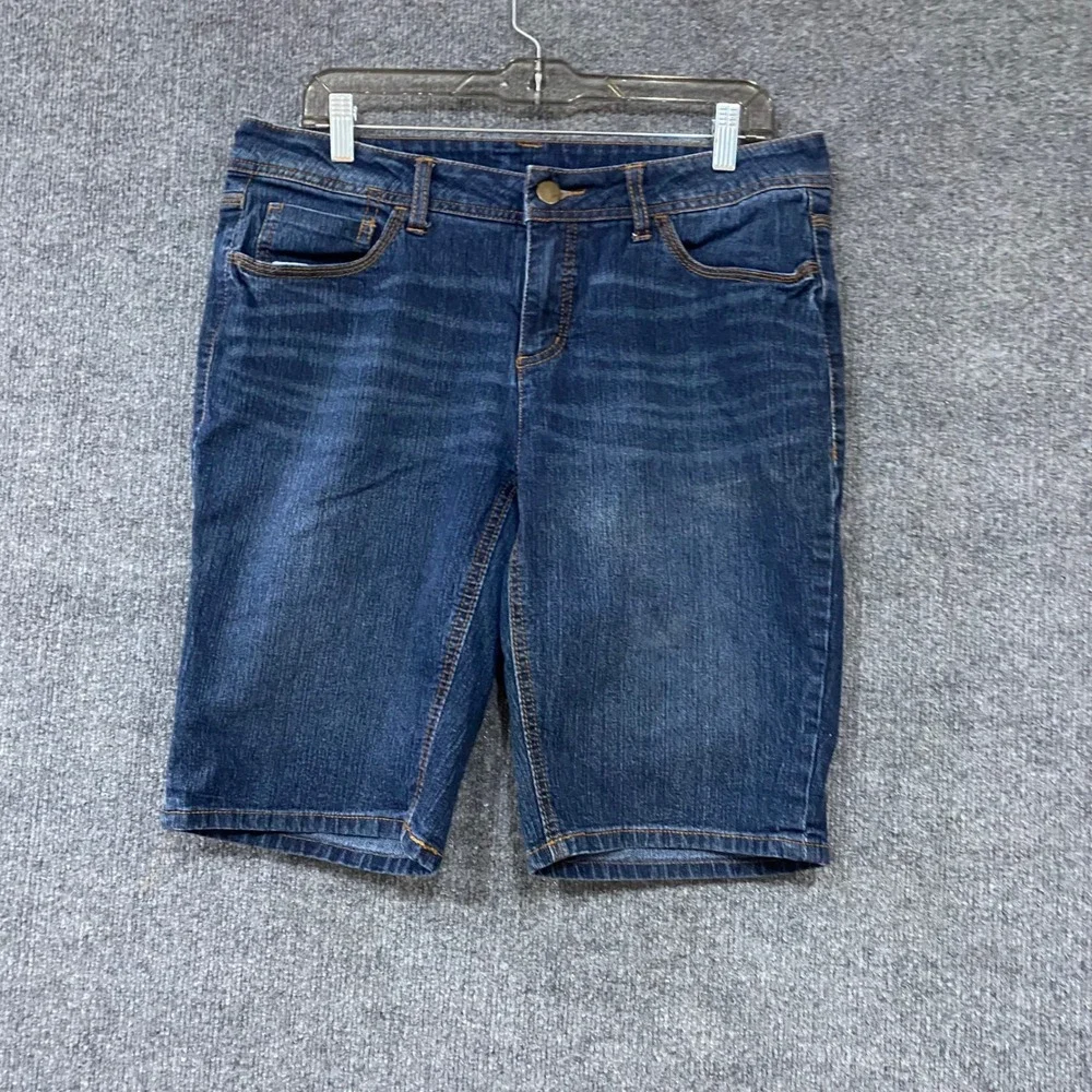 Faded Glory Womens Dark Wash Denim Bermuda Shorts Size 14 Stretch Knee Length